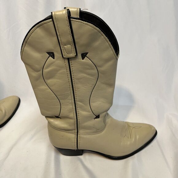 Capezio Cowboy Boots Leather Vintage 1970's Cream with Black Arrow Size 7.5 - Picture 7 of 14